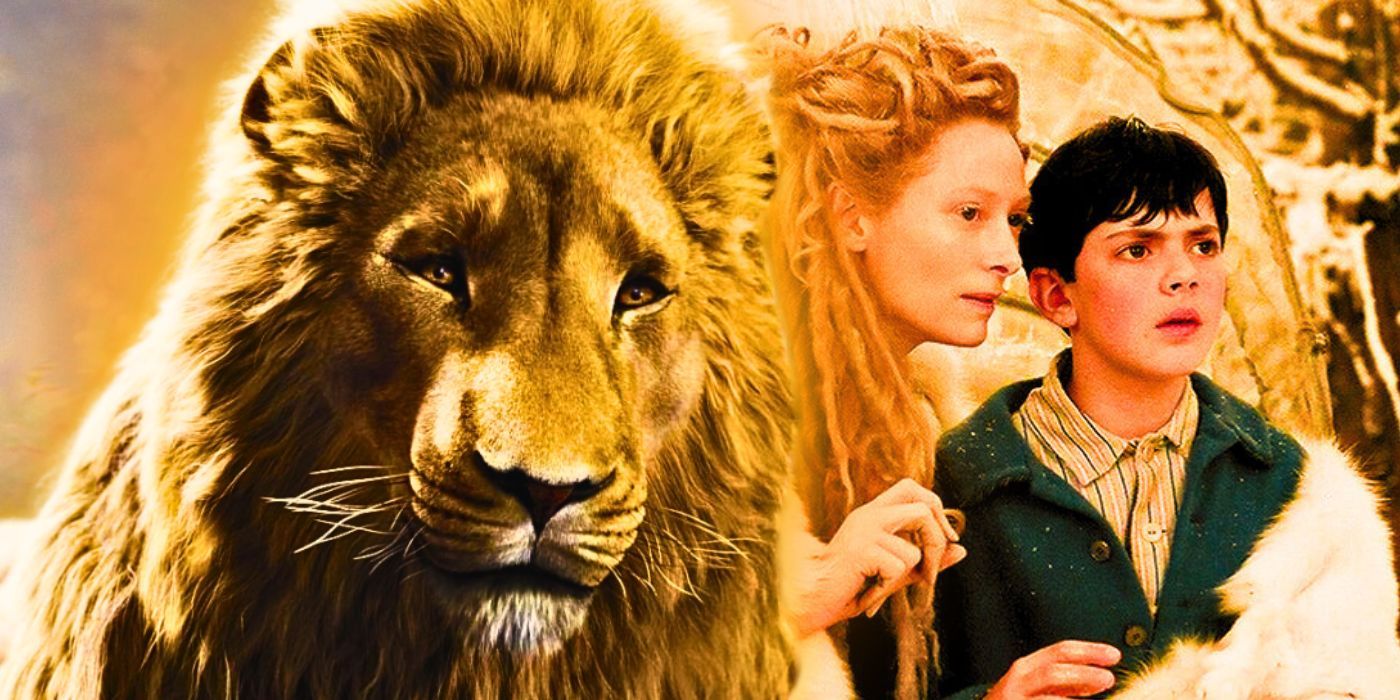 Chronicles of Narnia stills, including the Lion, the Witch, and a Pevensie sibling