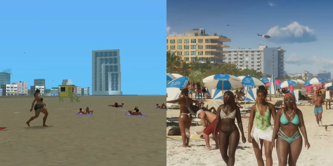 Uma praia em GTA: Vice City e uma praia em GTA 6