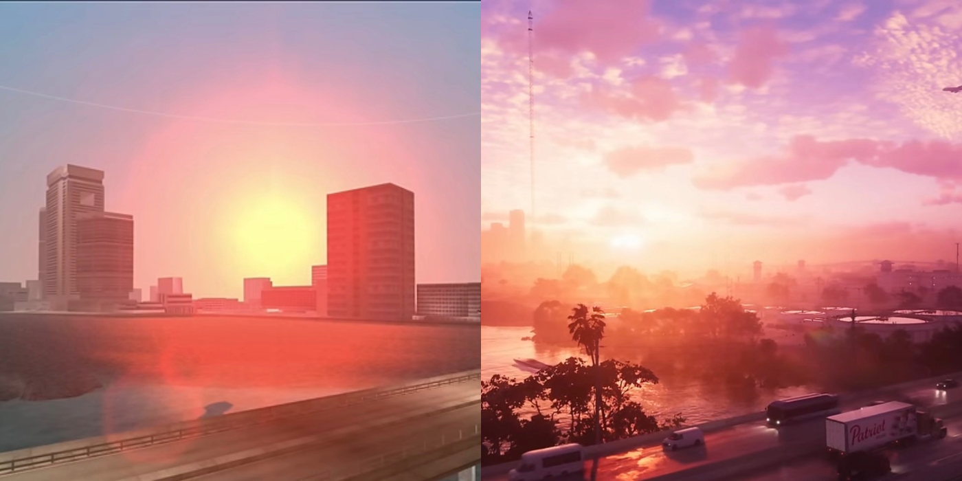 Uma ponte em GTA: Vice City ao lado de uma ponte em GTA 6