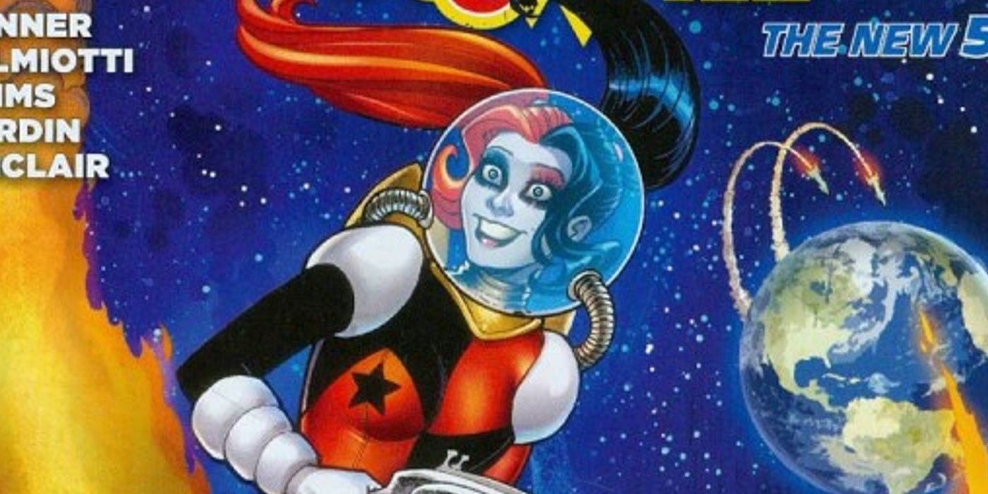 Harley Quinn em um traje espacial na capa da Harley Quinn #12 da série Conner/Palmiotti. 