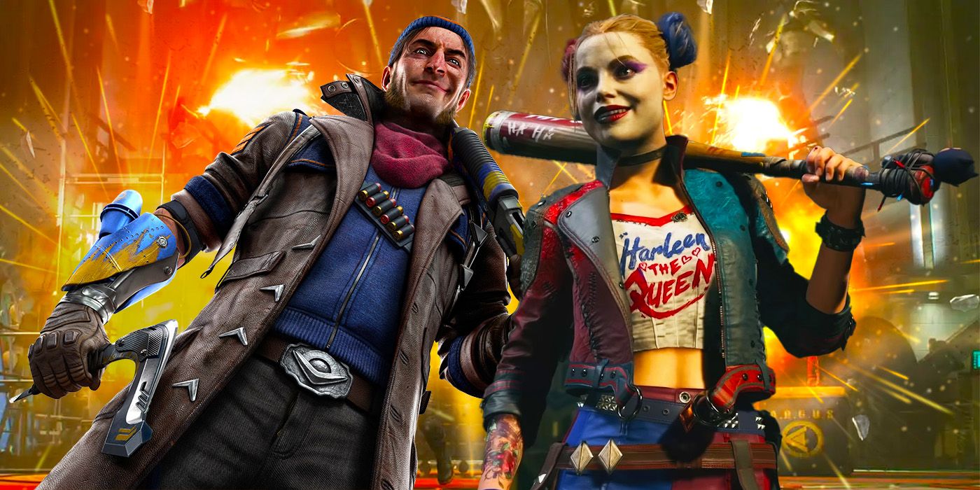 Harley Quinn and Boomerang from Suicide Squad Kill the Justice League with an explosion behind them