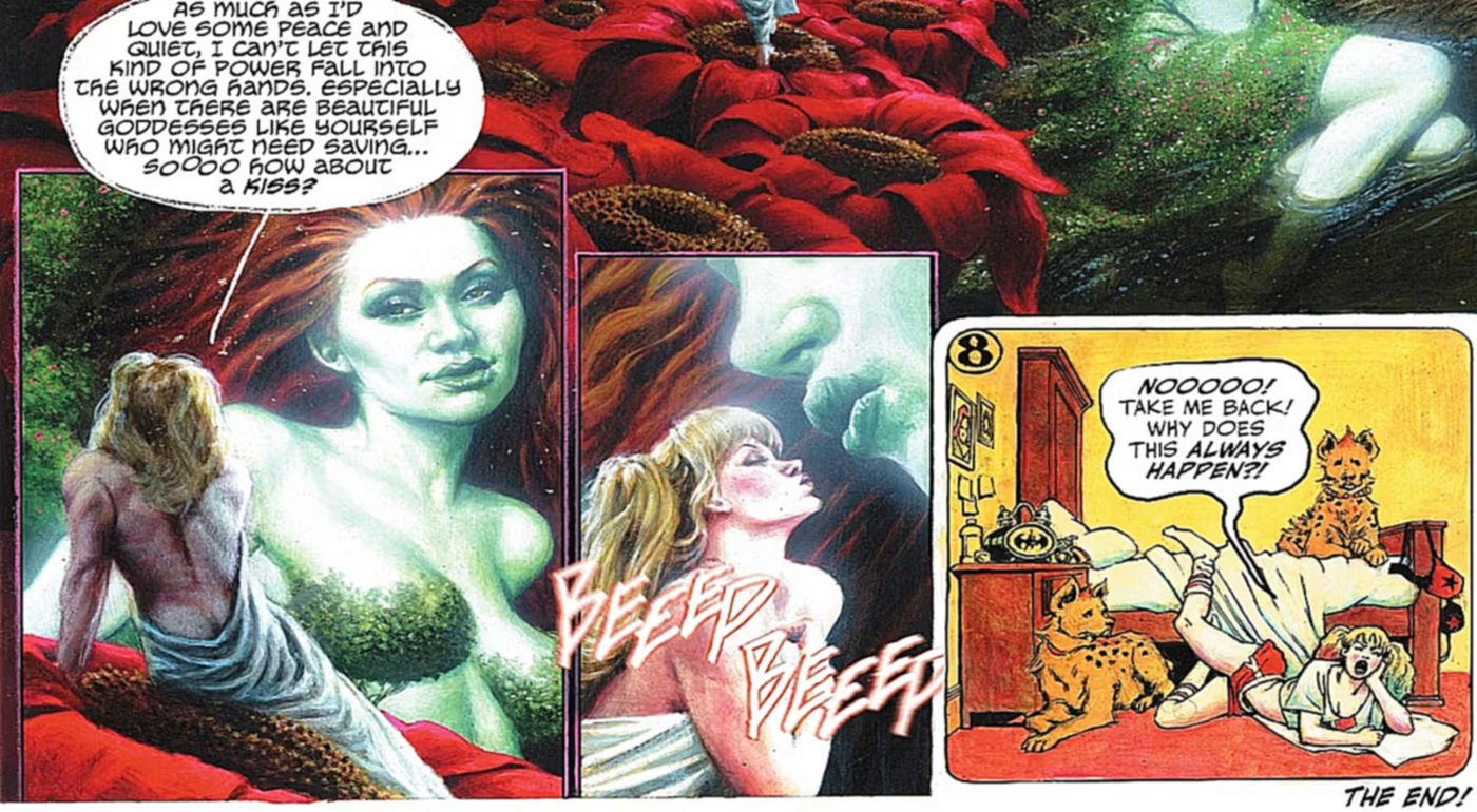 Harley Quinn wakes up from her dream of the goddess Poison Ivy at the end of Harley Quinn #36