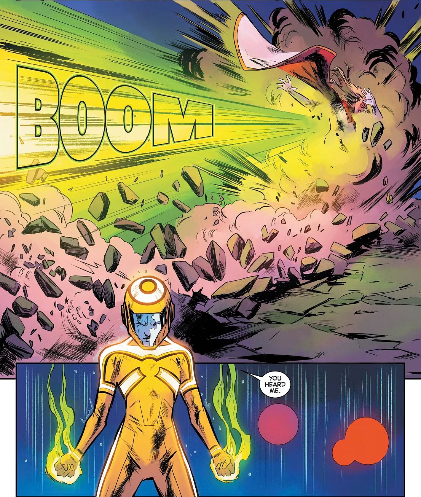 Avengers member Hazmat uses her toxic chemical blast abilities