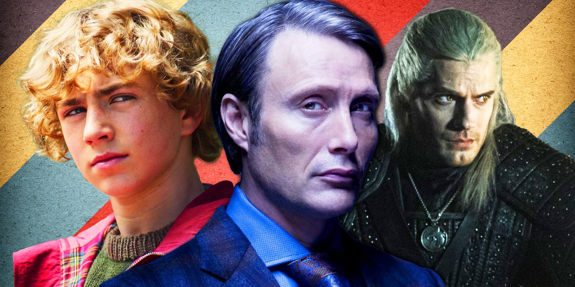 Henry Cavill as Geralt, Walker Scobell as Percy Jackson, and Mads Mikkelsen as Hannibal