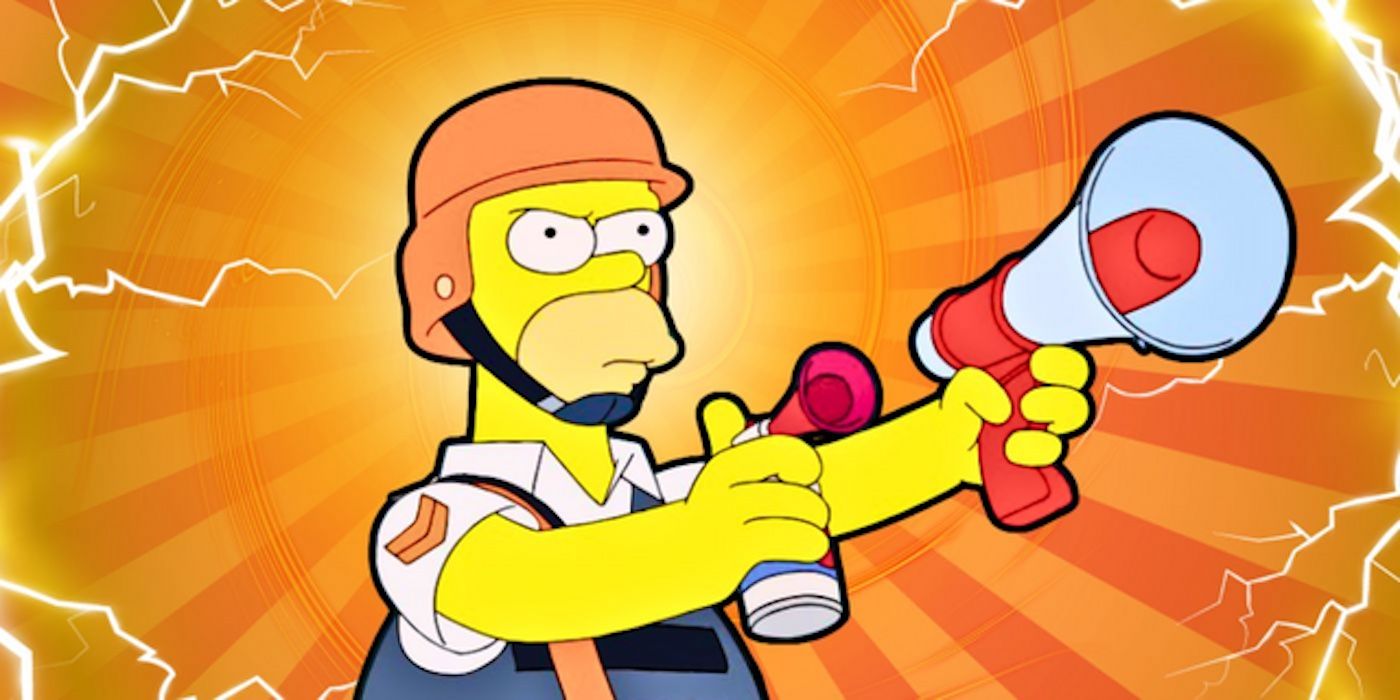 Homer using an airhorn and a megaphone in The Simpsons