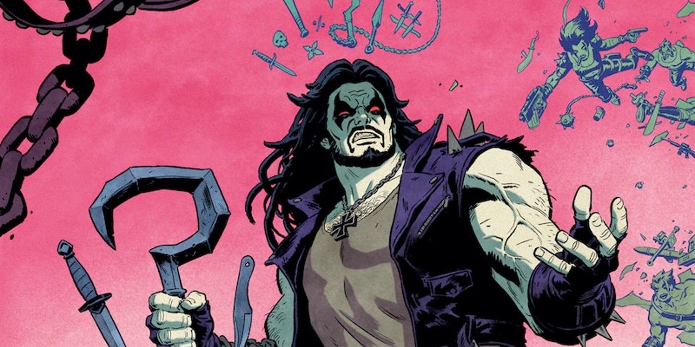 Lobo looking confused, a chained hook in his hand on the cover of Action Comics #1064