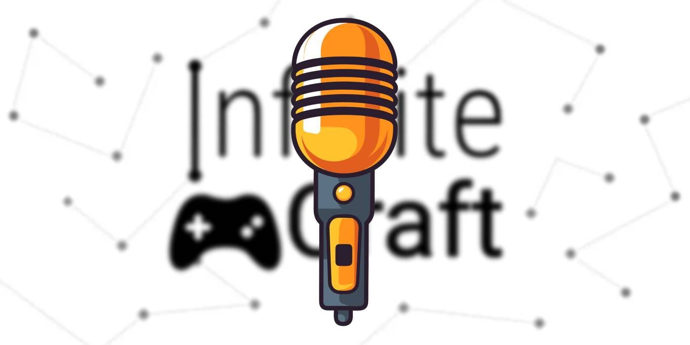 Logotipo do jogo Infinite Craft com microfone dourado para representar 