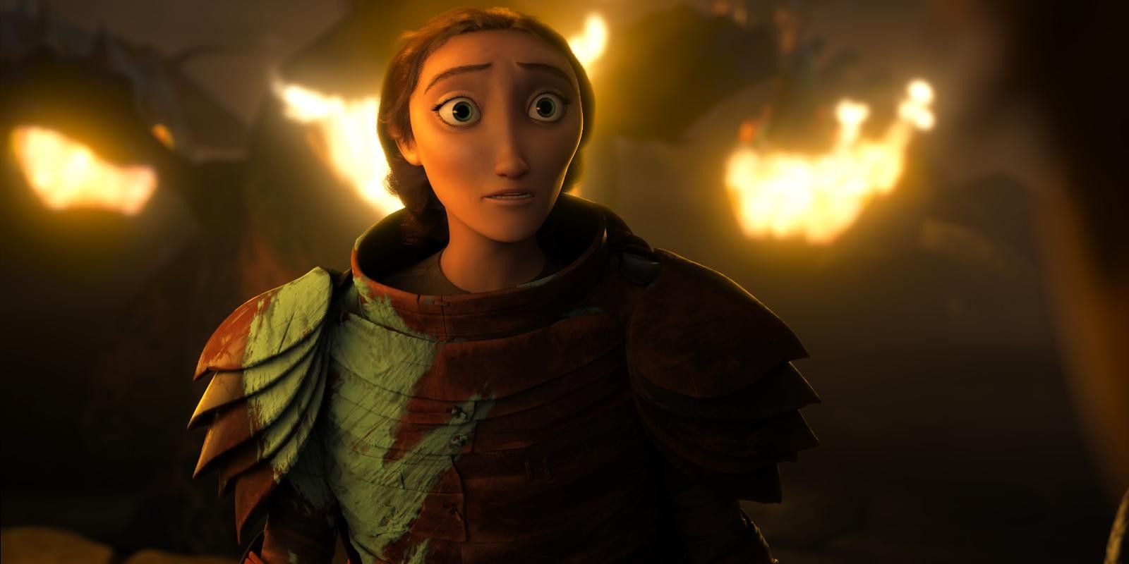Valka in front of fire in How To Train Your Dragon 2