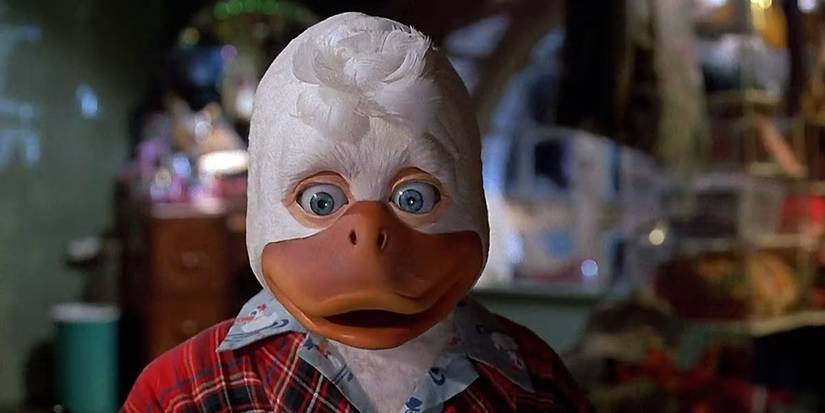 Howard the Duck looking surprised and dismayed in the 1986 movie Howard the Duck
