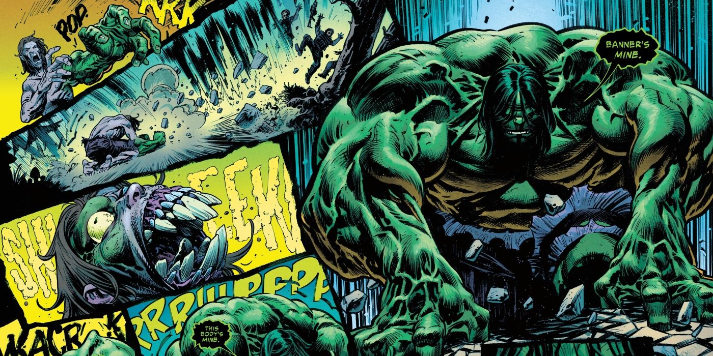 Bruce Banner making a grotesque transformation into the Hulk.