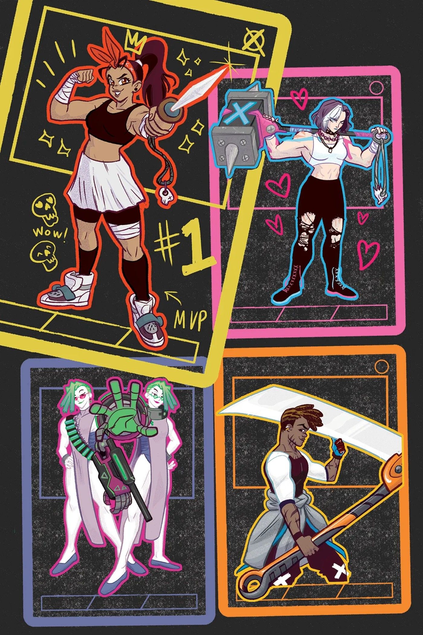 Personagens de I Heart Skull-Crusher #1 em um arranjo de 4 quadrados