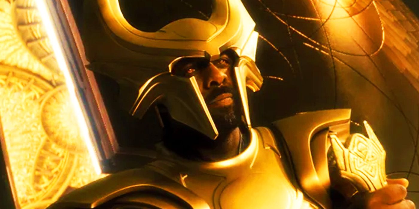 Idris Elba in gold armor as Heimdall in Thor