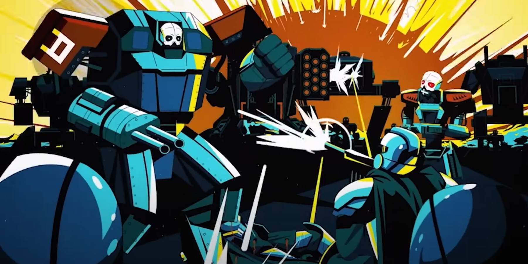 Helldivers 2 helldivers lutando contra autômatos, incluindo uma unidade Devastator no trailer de propaganda