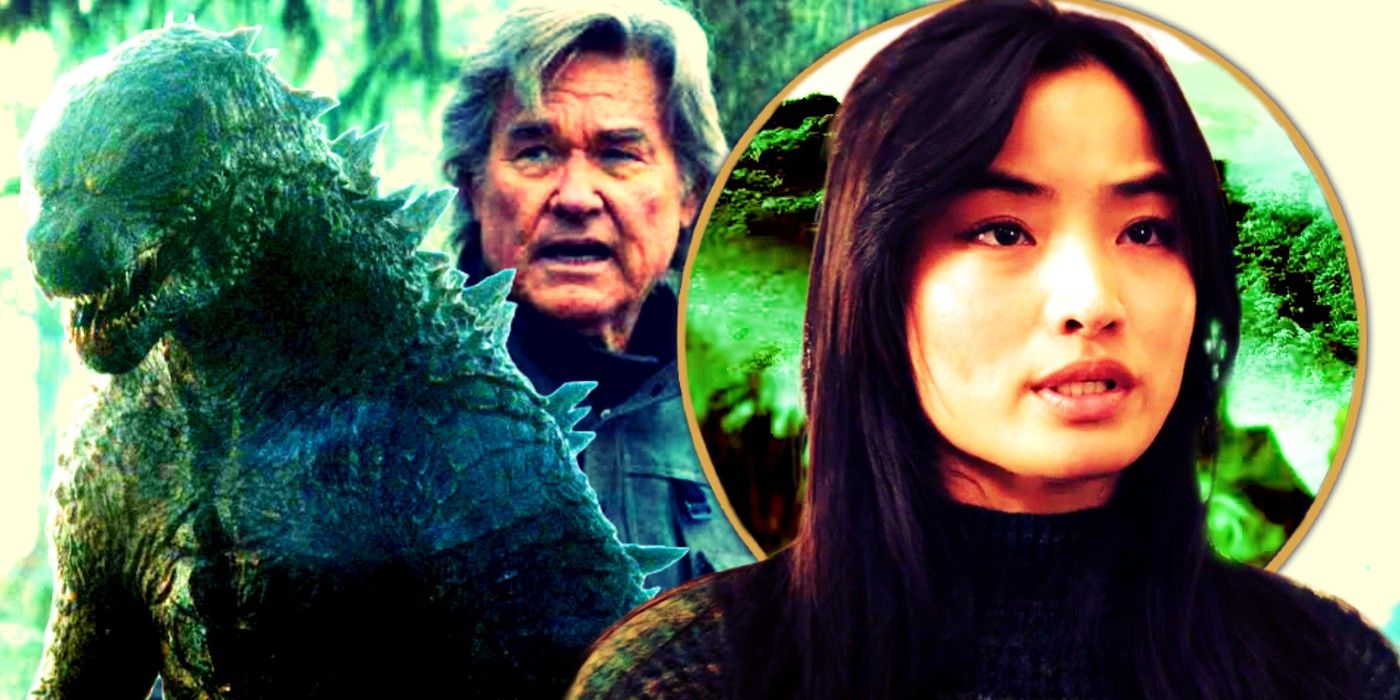 Image of Anna Sawai with Kurt Russell and Godzilla in Monarch The Legacy of Monsters