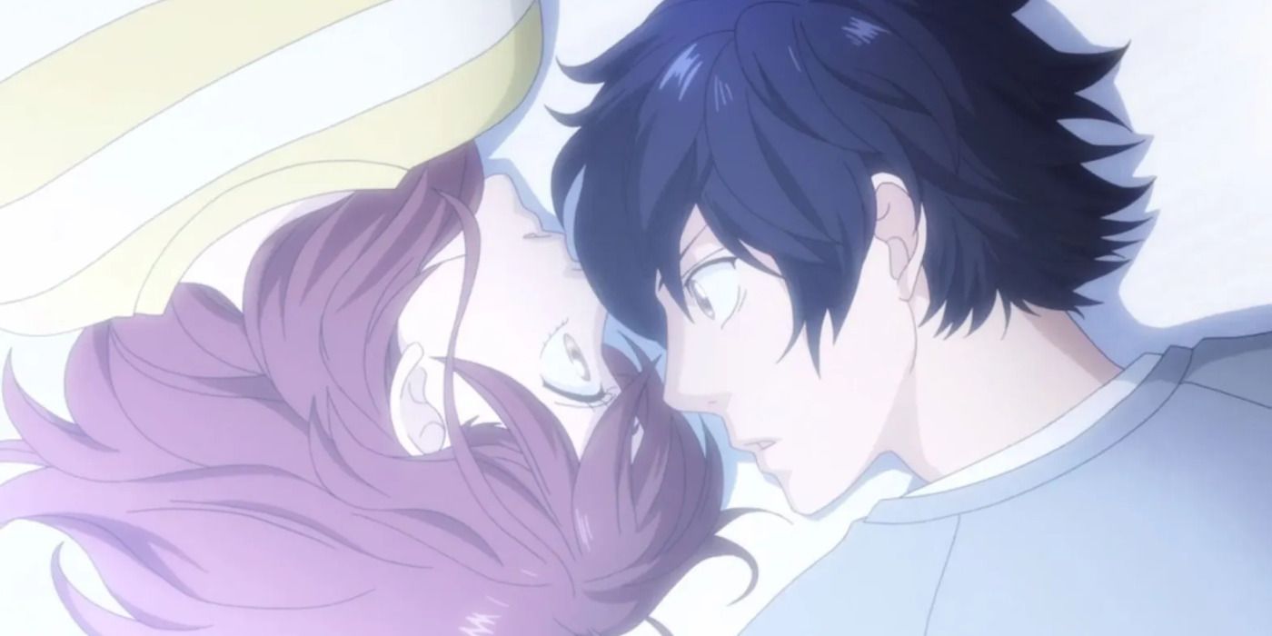 Blue Spring Ride main characters Futaba and Kou staring into each other's eyes
