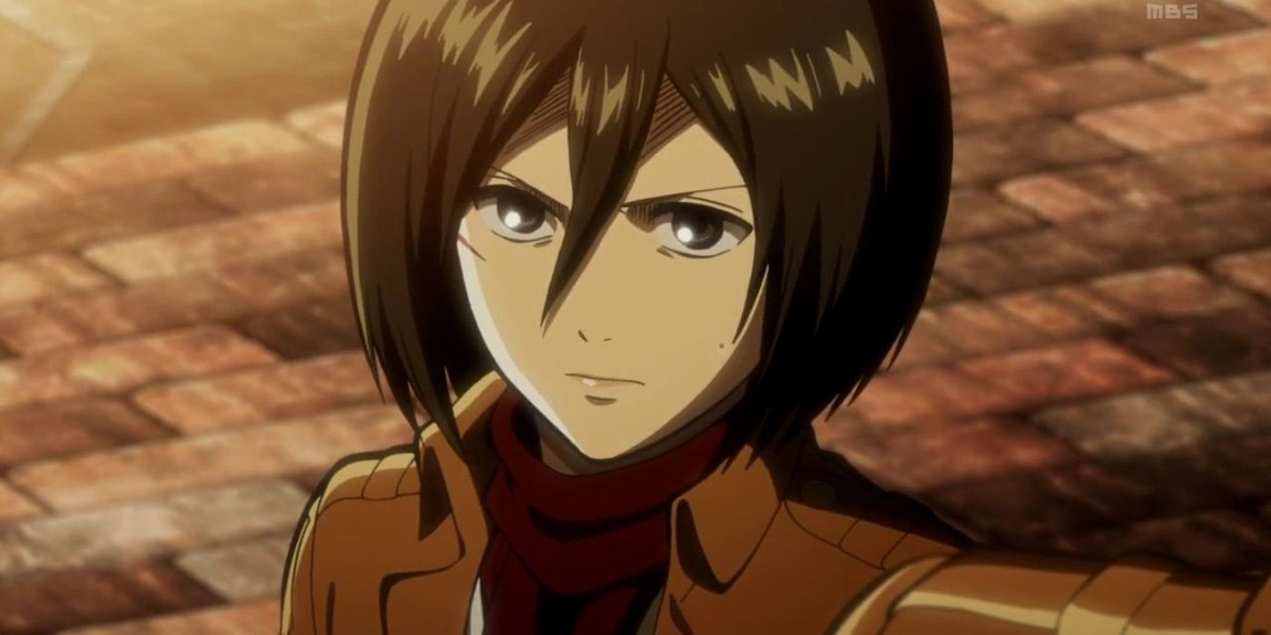 Mikasa Ackerman com uma expressão determinada no rosto Ataque ao Titã