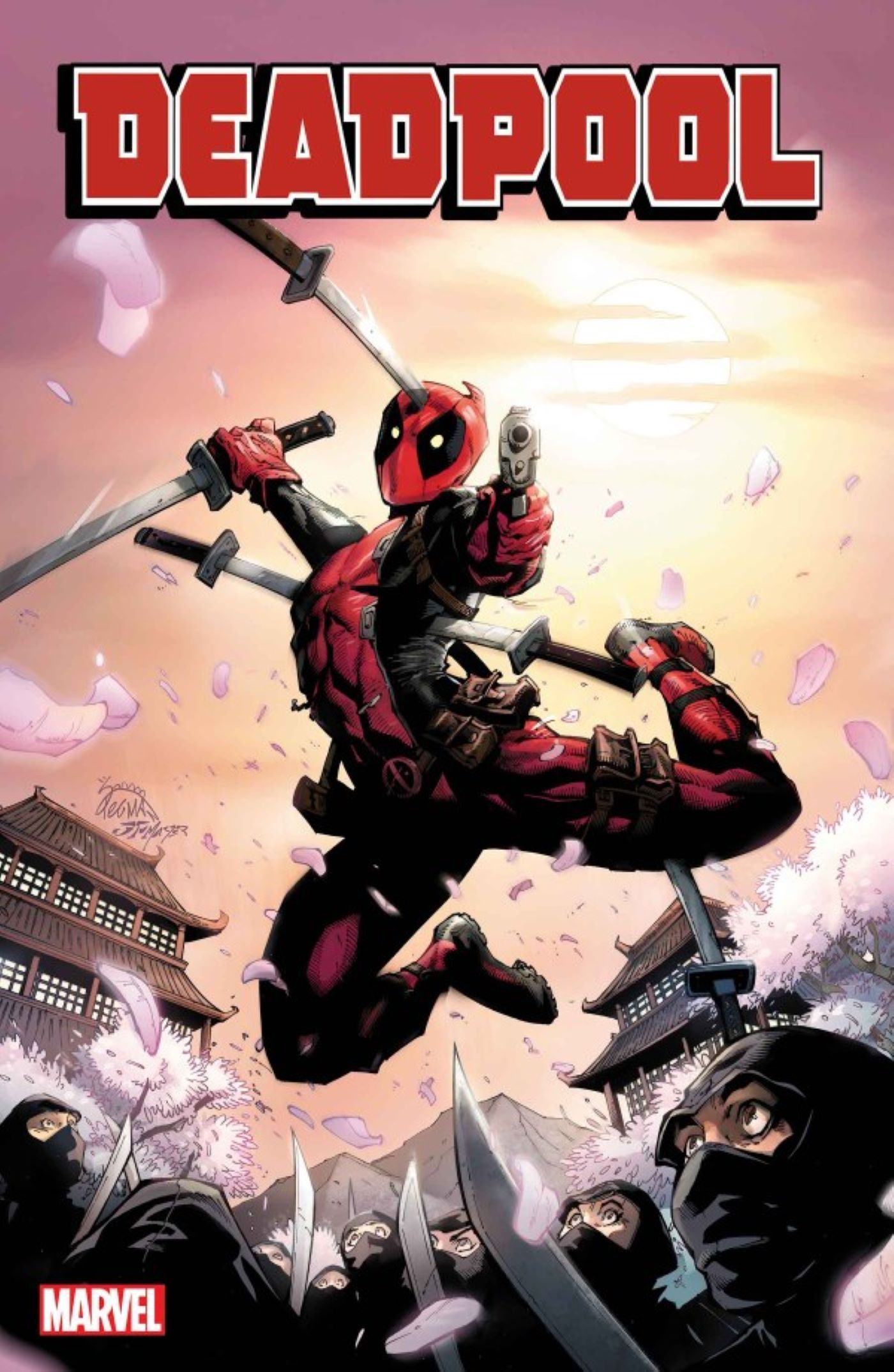 Incentive Cover for Deadpool #1 2024 featuring Wade with Katanas sticking out of his body
