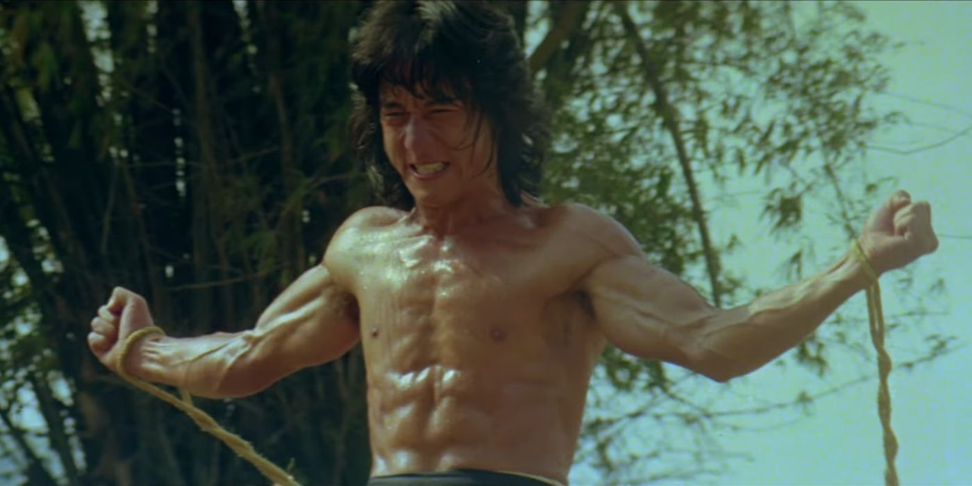 Jackie Chan as Shing Lung in a training scene fron The Fearless Hyena.