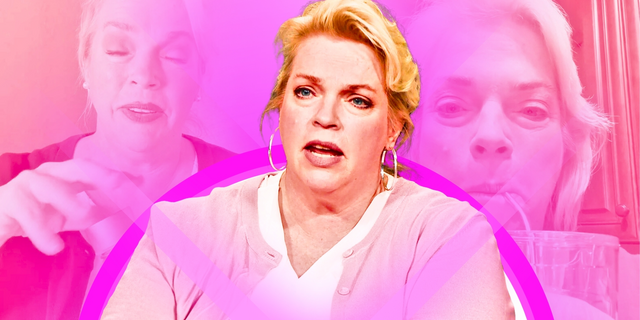 sister wives janelle brown pink background intense expression
