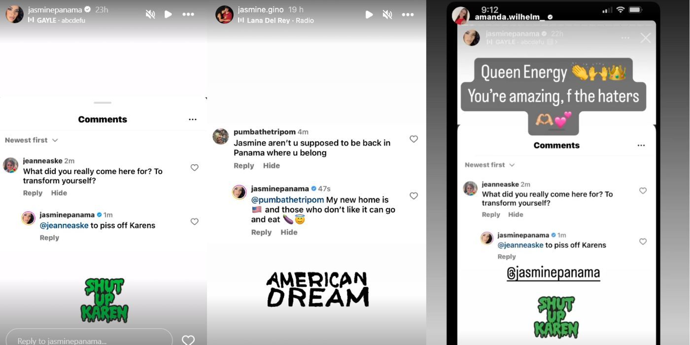 Histórias do Instagram da estrela do 90 Day Fiance, Jasmine Pineda, respondendo a comentários xenófobos