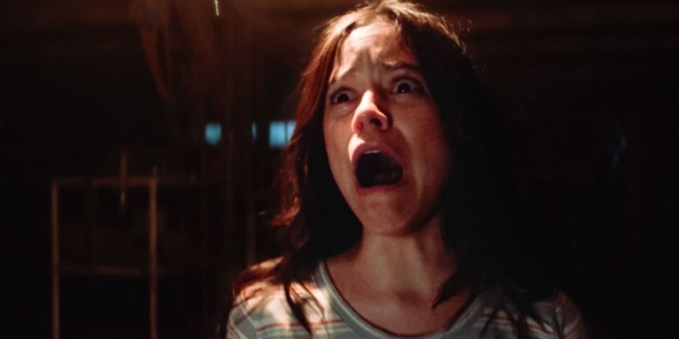Jenna Ortega as Lorraine Day screams in a scene from X.
