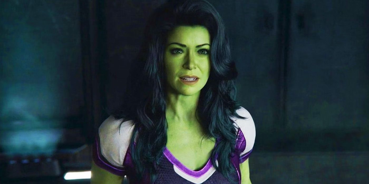 She-Hulk de Jennifer Walters quebrando a quarta parede fantasiada de super-herói em She-Hulk Attorney at Law