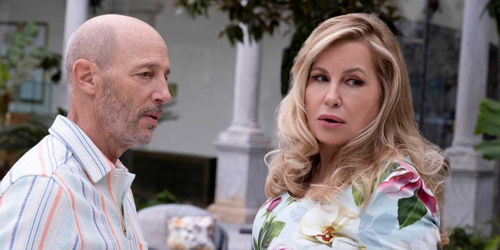 Jon Gries and Jennifer Coolidge talking in The White Lotus season 2