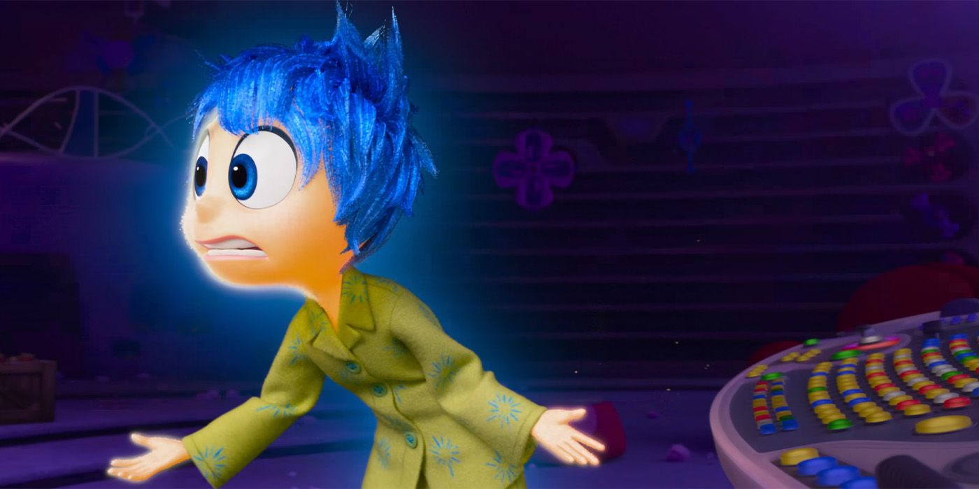 Joy looks confused in front of the control panel in the film trailer for “Inside Out 2”