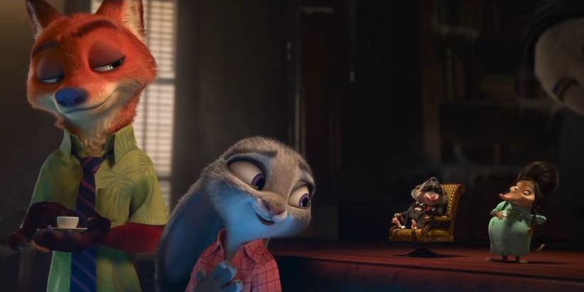 Judy and Nick working with Mr. Big and a pregnant Fru Fru in Zootopia.