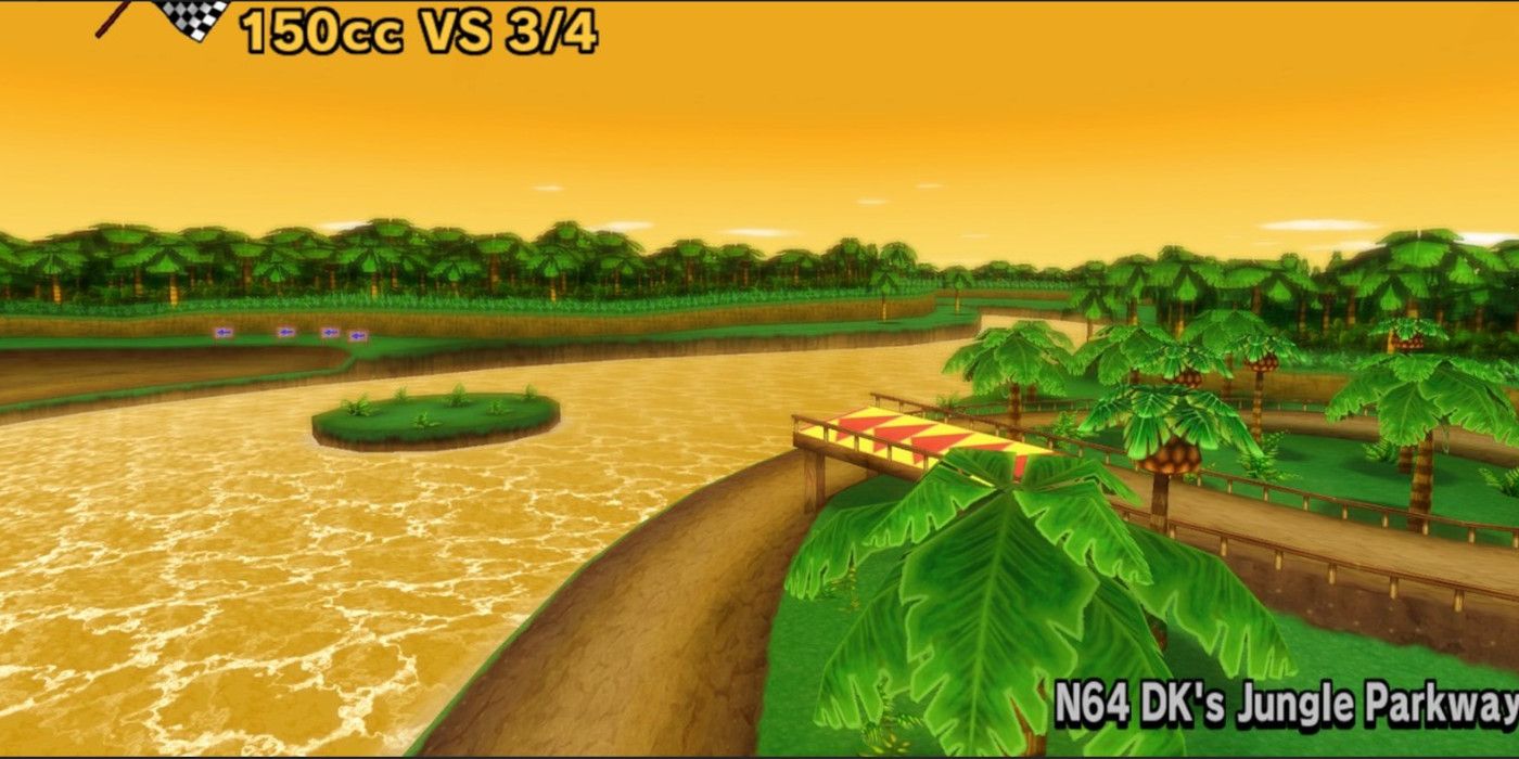 Jungle Parkway em Mario Kart Wii com rampa de velocidade.