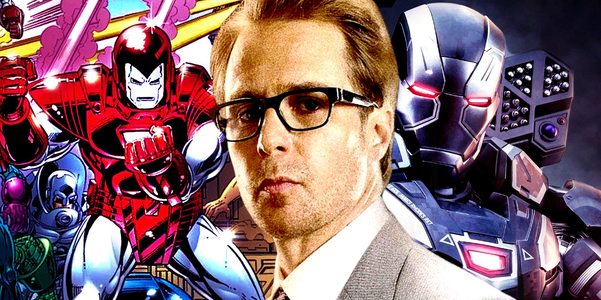 Justin Hammer and James Rhodes with the War Machine Armor in Armor Wars