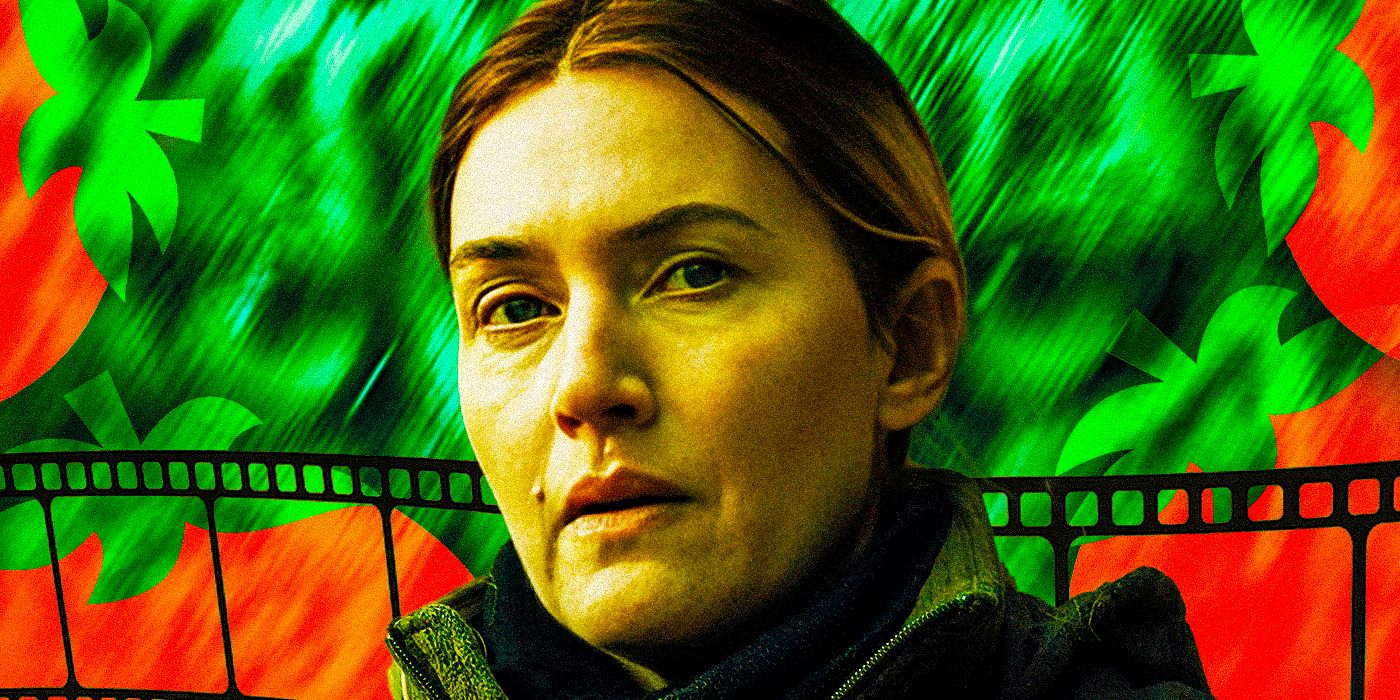 Kate Winslet as Mare Sheehan from HBO's Mare of Easttown with the Rotten Tomatoes logo