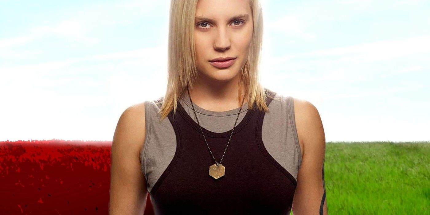Katee Sackhoff as Starbuck and Earth in Battlestar Galactica