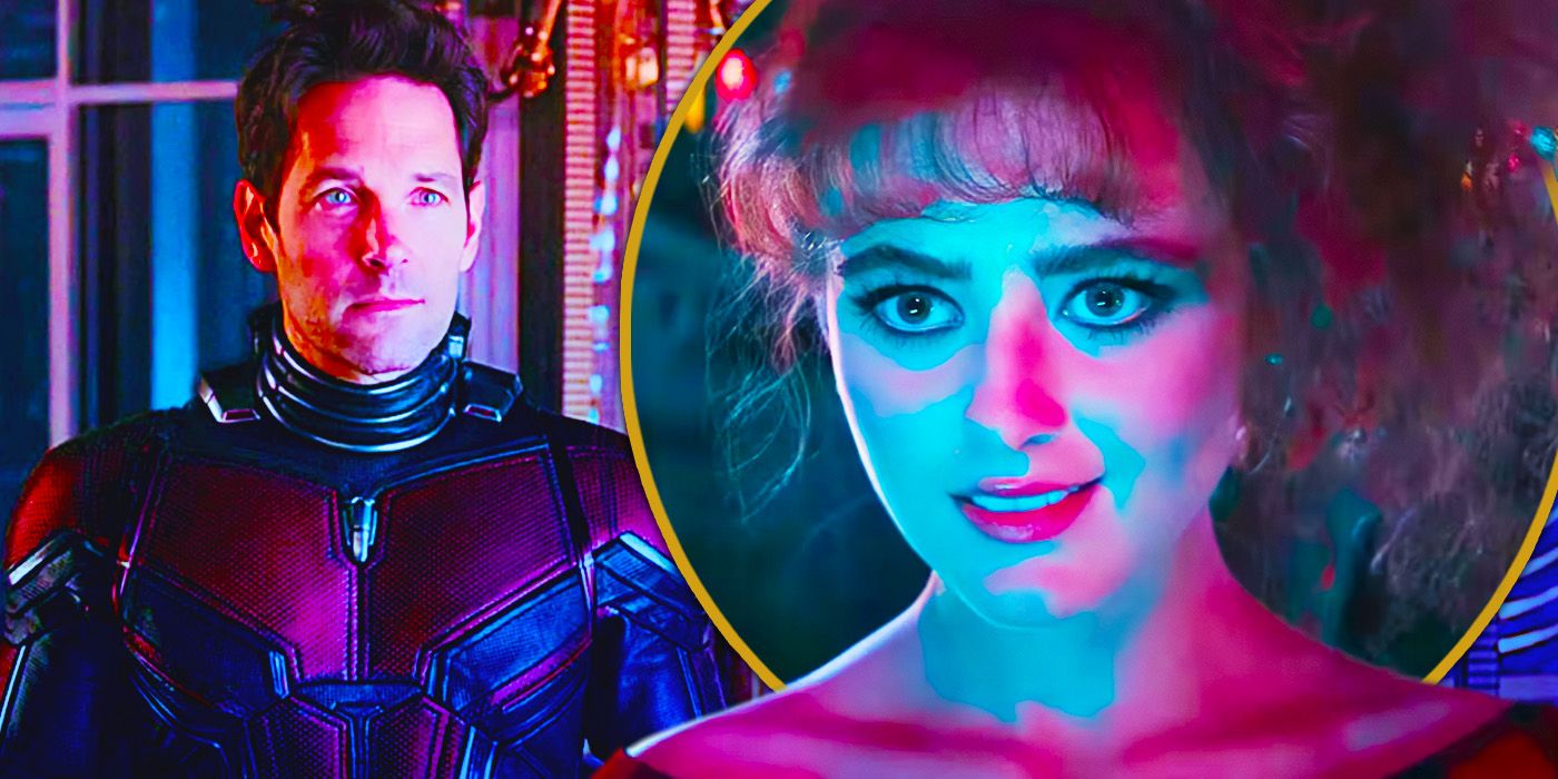 Kathryn Newton grinning as Lisa Frankenstein on right with Paul Rudd looking proud as Ant-Man on left