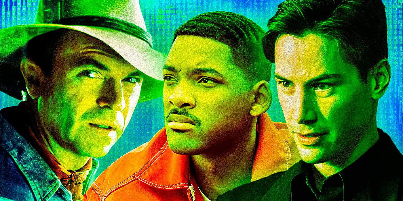 Keanu Reeves as Neo from The Matrix, Sam Neill as Grant from Jurassic Park and Will Smith as J from Men in Black