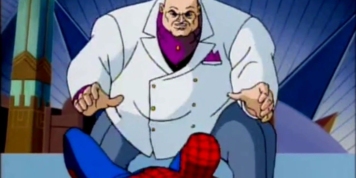 Kingpin lunging at spider-man in spider-man the animated series