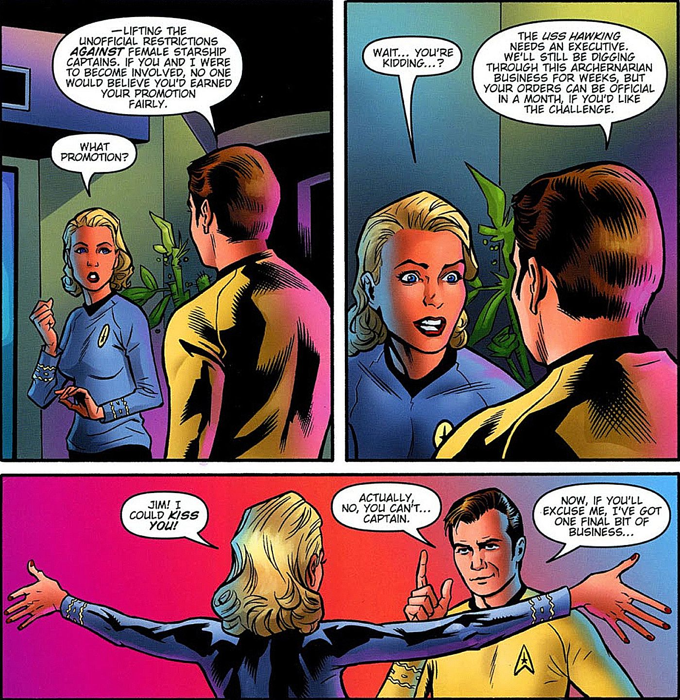 kStar Trek: Mission's End #5, Kirk está lutando contra a Frota Estelar "não oficial" proibição de capitães femininas