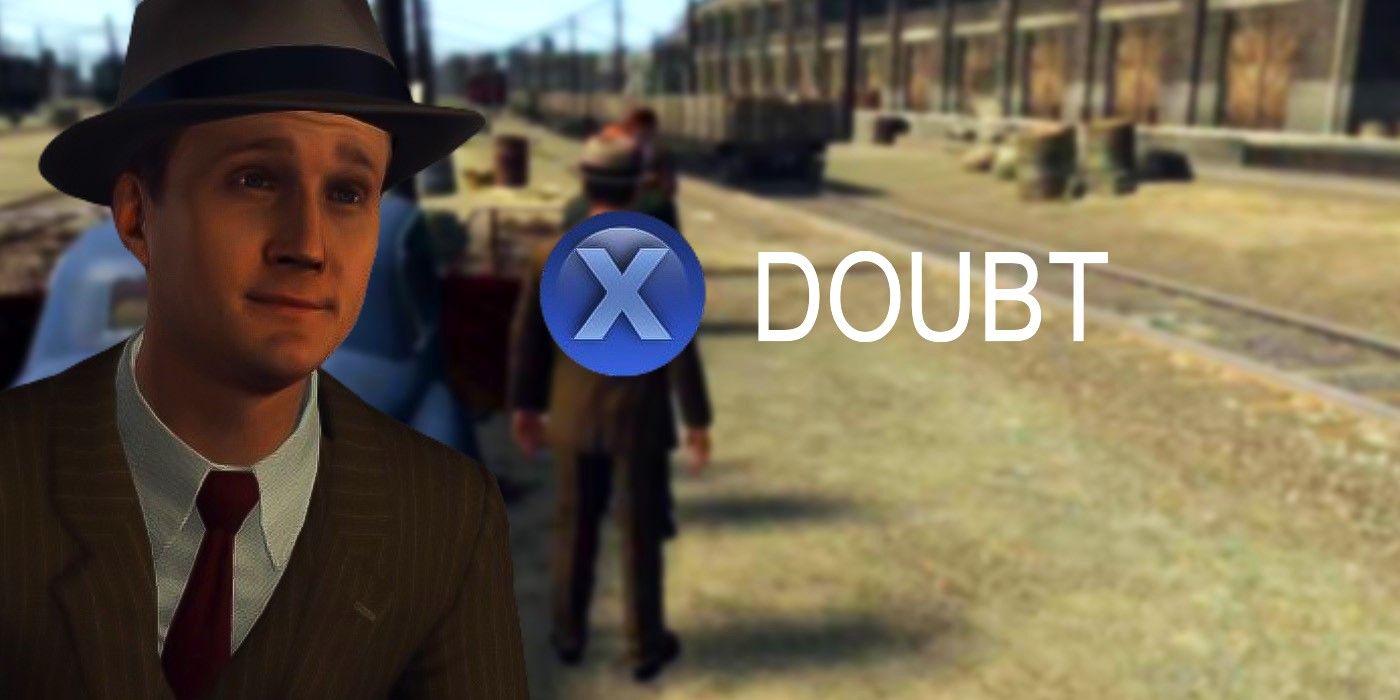 Cole Phelps from LA Noir with an X Doubt button next to him.