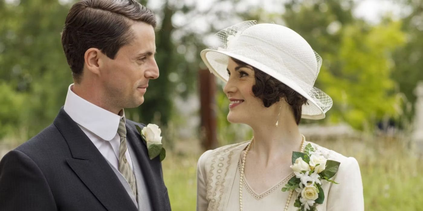 Lady Mary Crawley with Henry at the wedding on Downton Abbey