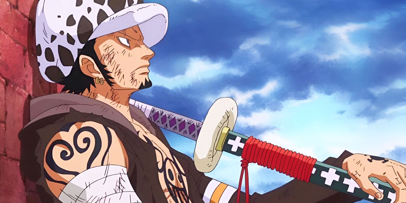 Trafalgar Law holding Kikoku in Dressrosa from One Piece.