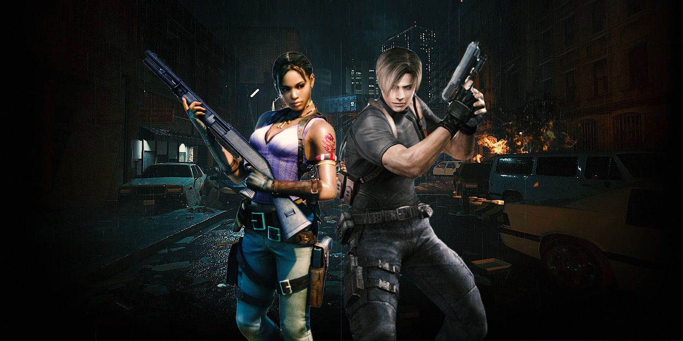 Leon from Resident Evil 4 remake with Sheva from Resident Evil 5