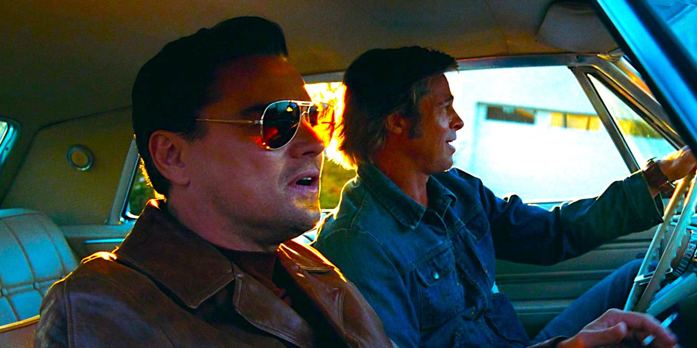Leonardo DiCaprio and Brad Pitt driving together in Once Upon a Time In Hollywood