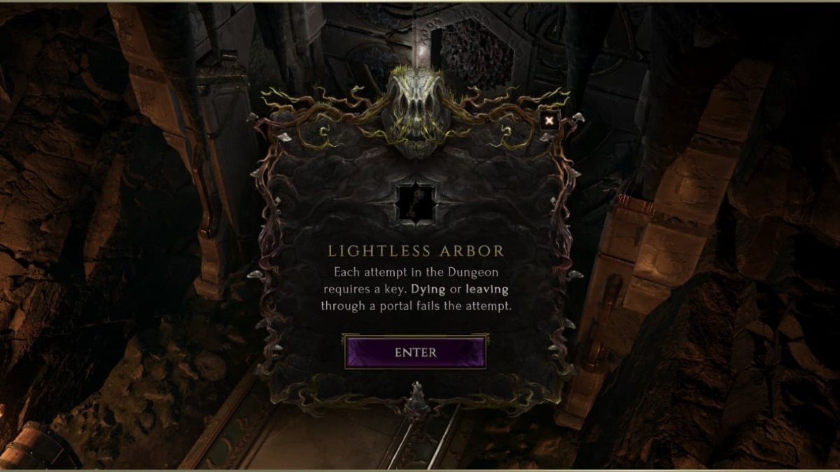 Masmorra Lightless Arbor e quedas na Última Época