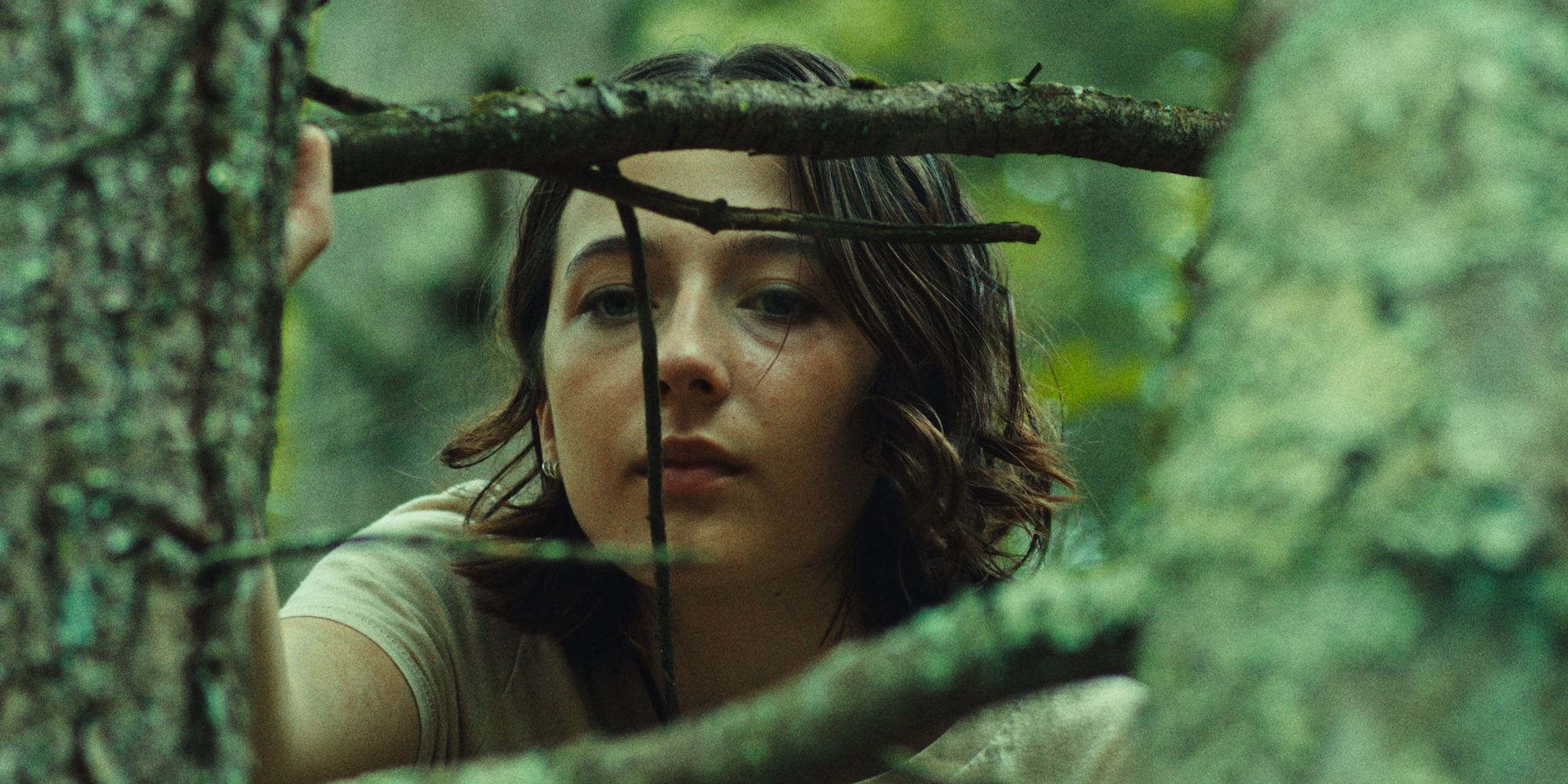 Lilly Collias as Sam looks through a tree's branches in Good One