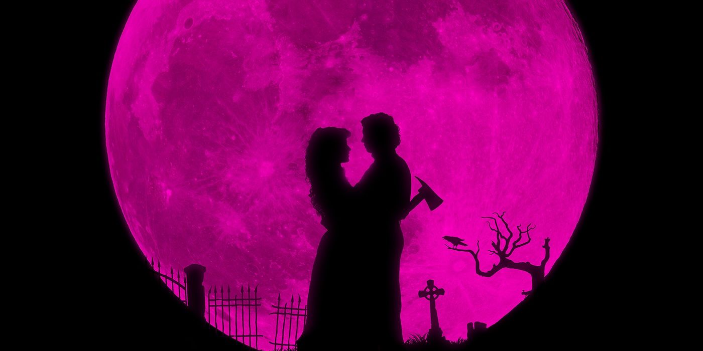 Lisa and the Creature hold each other below the moon in Lisa Frankenstein poster