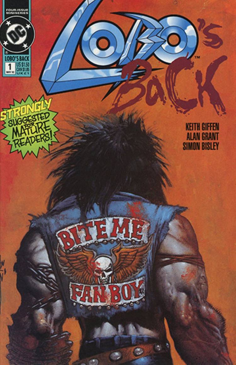 Lobo's Back #1 cover featuring him wearing his bite me fanboy jean jacket