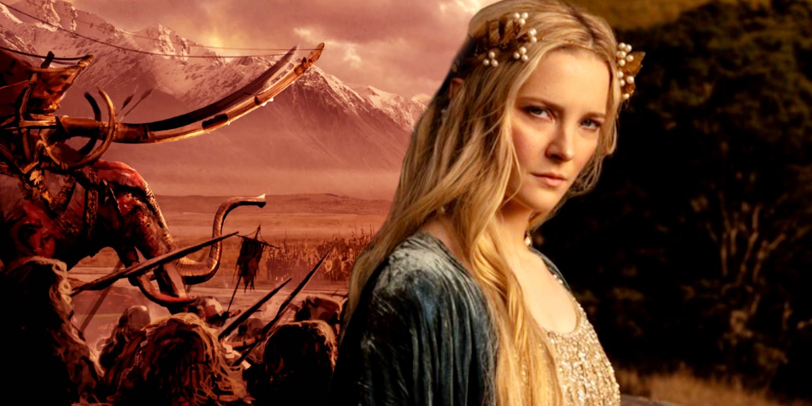 Lord of the Rings: The War of the Rohirrim next to Galadriel from The Rings of Power