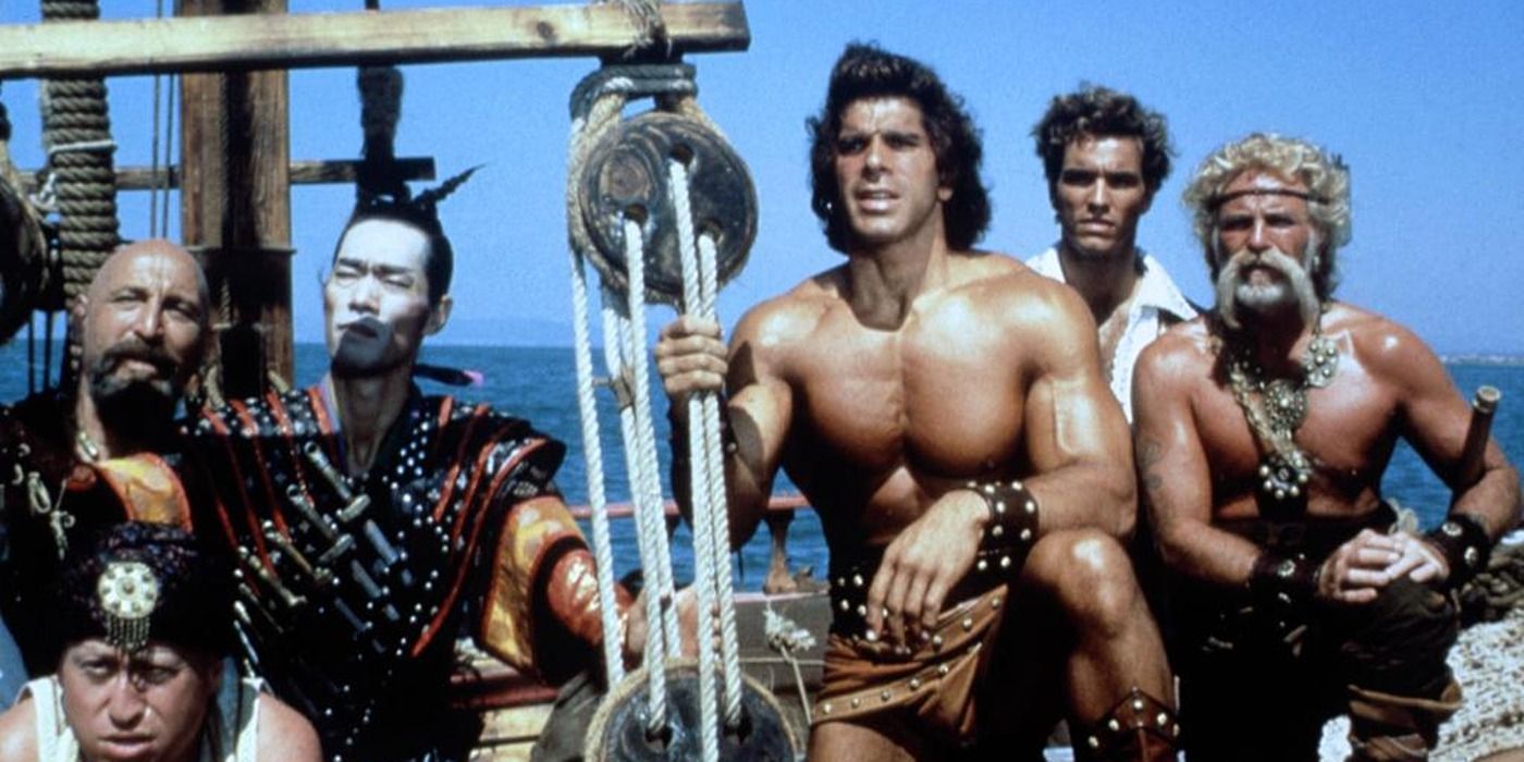 Lou Ferrigno, Ennio Girolami, Cork Hubbert e Hal Yamanouchi em Sinbad dos Sete Mares