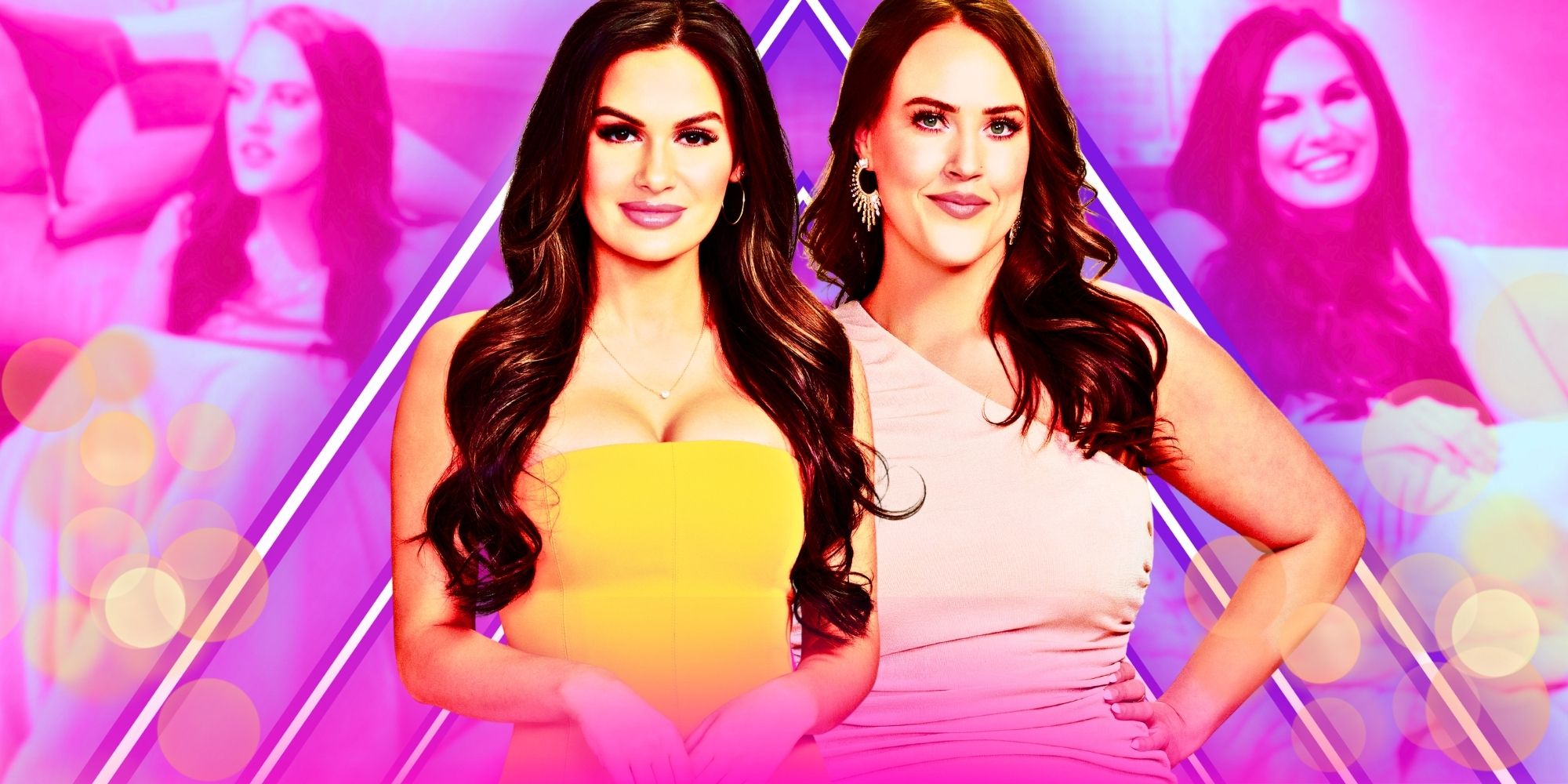 Montage of Jessica Vestal and Chelsea Blackwell from Love Is Blind, pink background