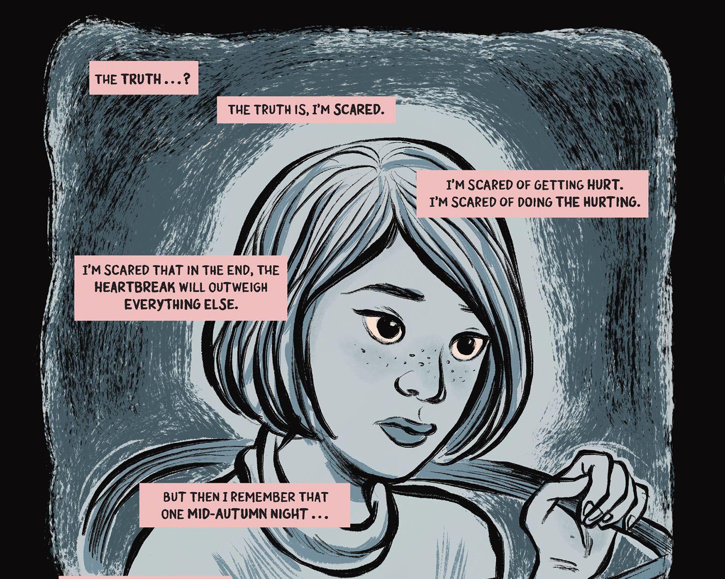 História de amor do Ano Novo Lunar - Painel de quadrinhos: Valentina com medo